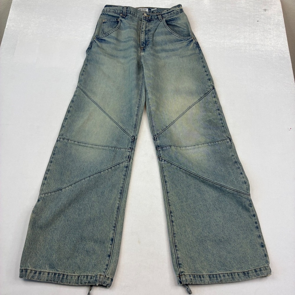 EB Denim Wide Leg Jeans Womens 28 Blue Paneled Drawstring Hem Streetwear Baggy - Picture 4 of 9